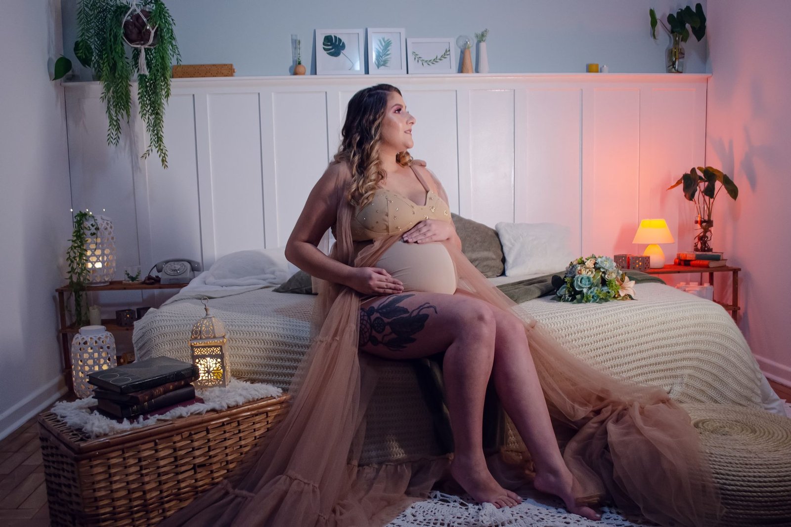 Rincón luminoso para sesiones de maternidad